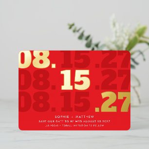 SAVE THE DATE modern chunky type date red gold