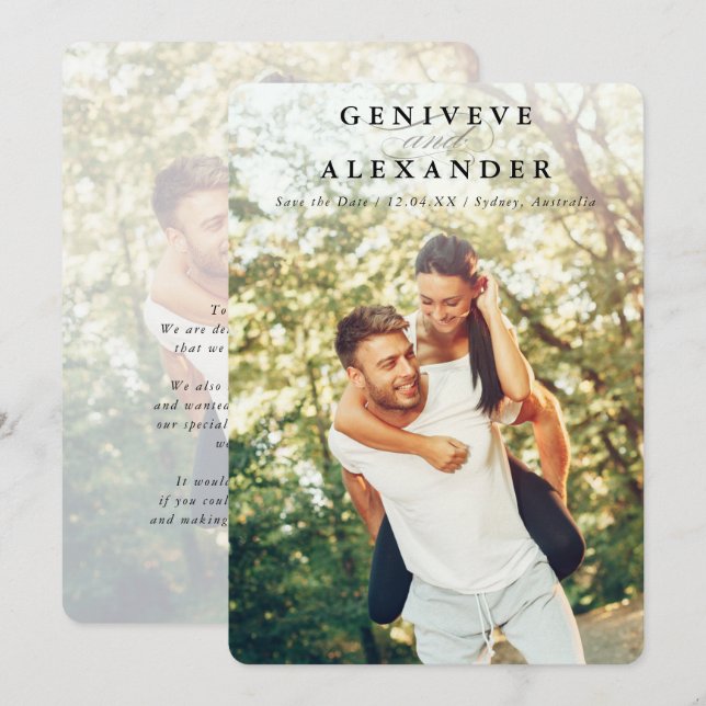 SAVE THE DATE modern couple photo elegant names Invitation (Front/Back)