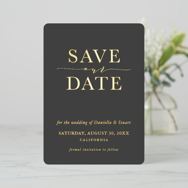 SAVE THE DATE modern elegant minimal charcoal grey (Standing Front)