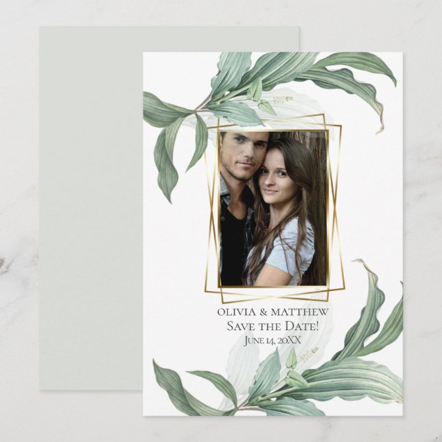 Save the Date | Modern Elegant Tropical Leaves Invitation (Front/Back)