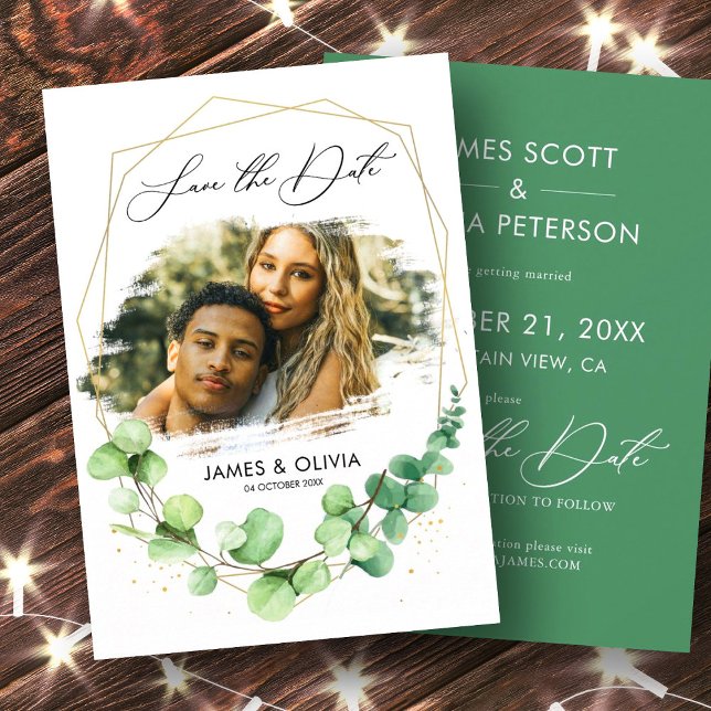 Save The Date Modern Eucalyptus Greenery Gold (Creator Uploaded)