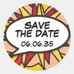 Save The Date Modern Fun Speech Bubble Classic Round Sticker