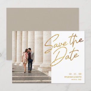 Save the Date Modern Gold Glitter Column Invitation