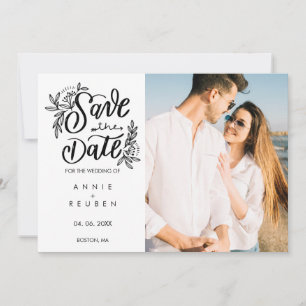Save the Date Modern Hand Script Photo Polka Dot