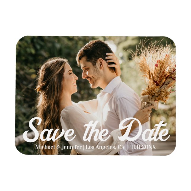 save the date modern handwriting wedding photo  magnet (Horizontal)