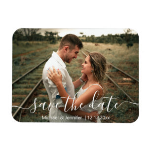 save the date  modern handwriting wedding photo magnet