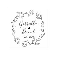 Save the date, Modern Heart Leafy Frame Rubber Sta