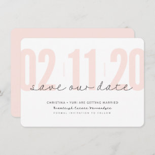 SAVE THE DATE modern large numbers pink black Invitation