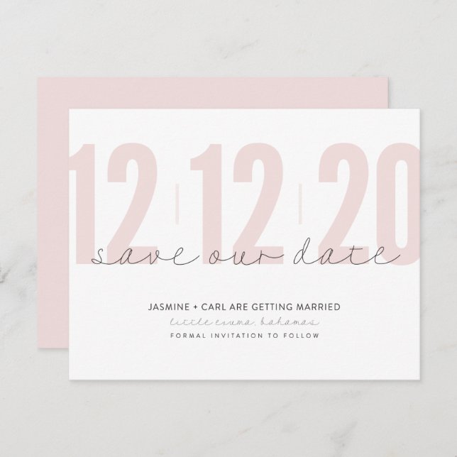 SAVE THE DATE modern large numbers pink black Invitation (Front/Back)