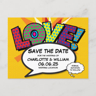 Save the Date Modern Love Fun Comic Book Announcement Postcard
