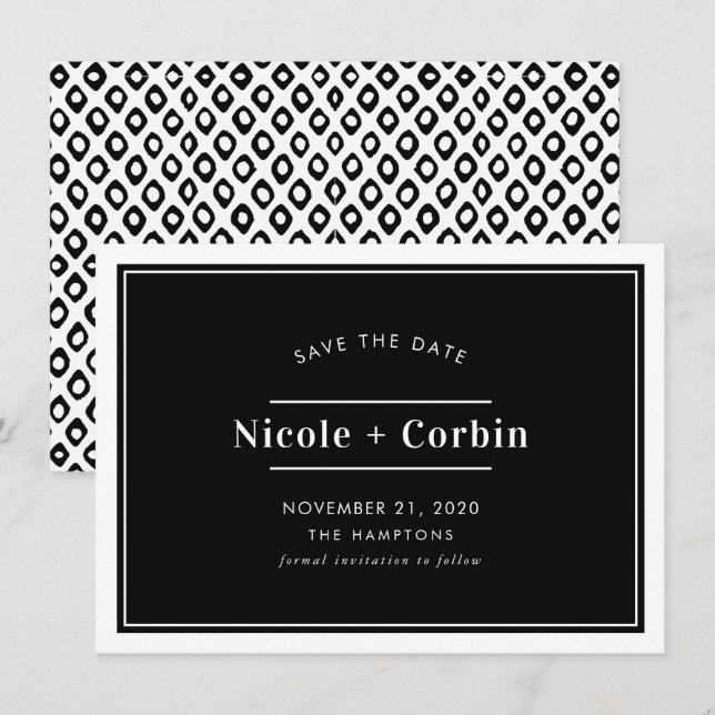 SAVE THE DATE modern minimal classy black white Invitation (Front/Back)