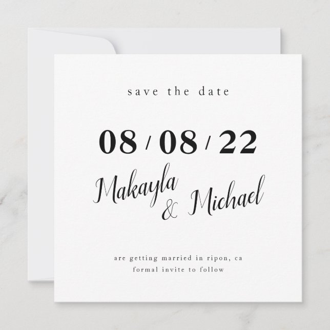 SAVE THE DATE modern minimal date simple stylish Invitation (Front)