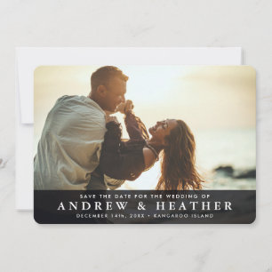SAVE THE DATE modern minimal photo overlay black Invitation