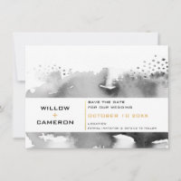 SAVE THE DATE modern minimal watercolor black gold