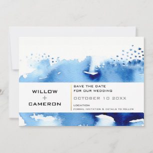 SAVE THE DATE modern minimal watercolor dark blue