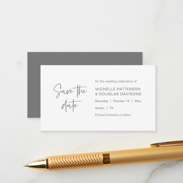 Save the date, modern minimalist Dark Grey Enclosure Card (Front/Back In Situ)