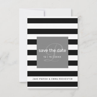 Save the Date Modern Monogram Black White Stripes