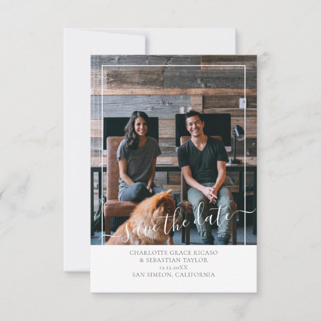 Save The Date Modern Personalised Grey White Announcement (Front)