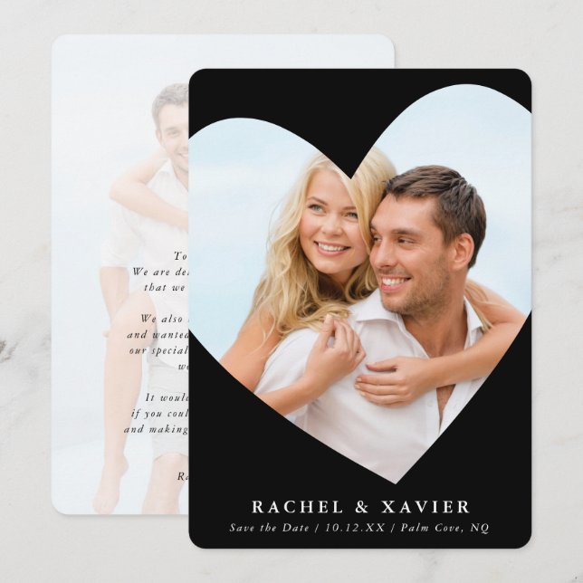 SAVE THE DATE modern photo cute heart frame black Invitation (Front/Back)
