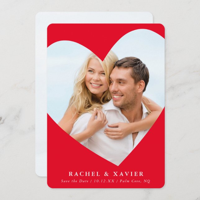SAVE THE DATE modern photo cute heart frame red Invitation (Front/Back)