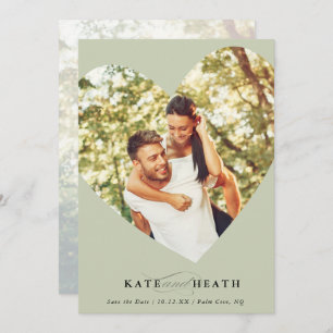 SAVE THE DATE modern photo cute heart sage green Invitation