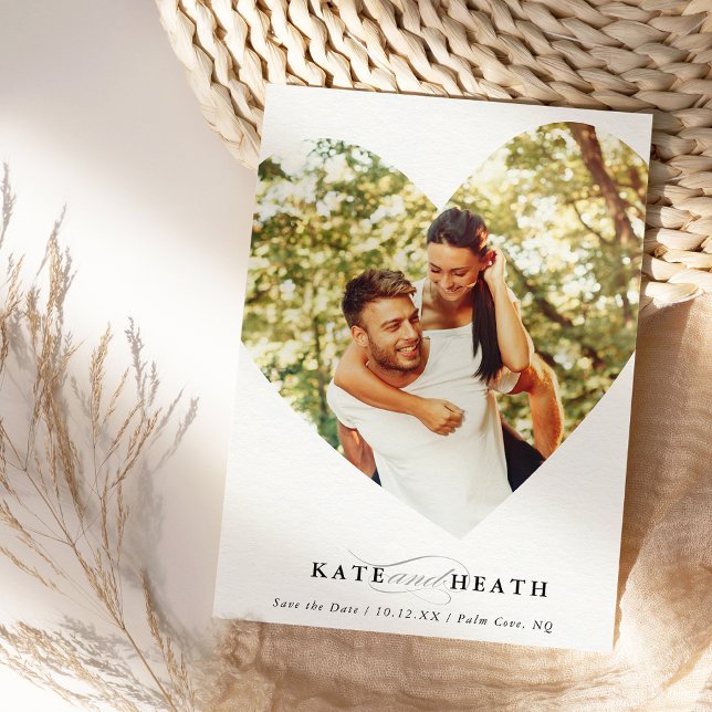SAVE THE DATE modern photo elegant heart frame Invitation (Creator Uploaded)