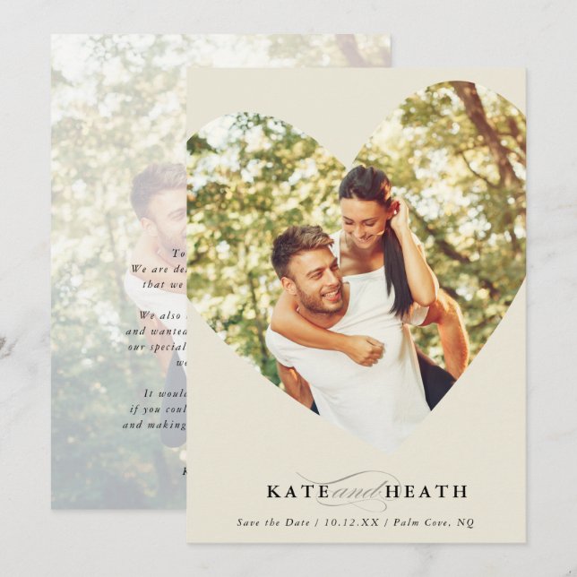 SAVE THE DATE modern photo elegant heart ivory Invitation (Front/Back)