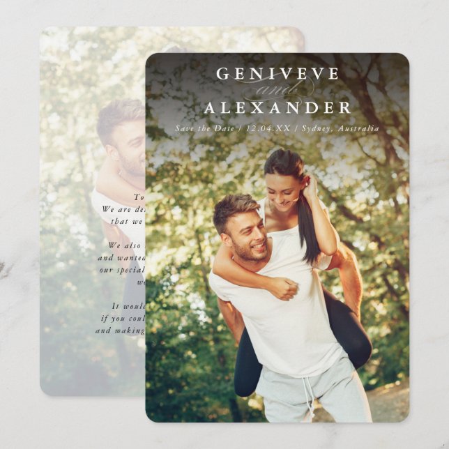 SAVE THE DATE modern photo elegant names dark Invitation (Front/Back)