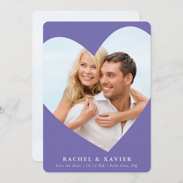 SAVE THE DATE modern photo heart frame purple Invitation (Front/Back)