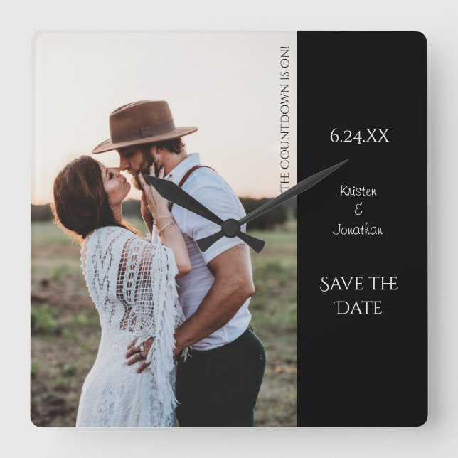 Save the Date Modern Photo Square Wall Clock (Front)