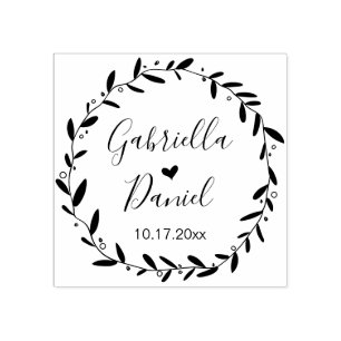 Save the date, Modern Rustic Leafy Frame Rubber Stamp