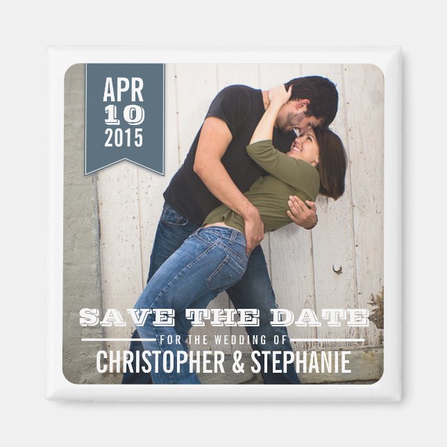 Save the Date Modern Rustic Photo Magnet | Grey (Front)