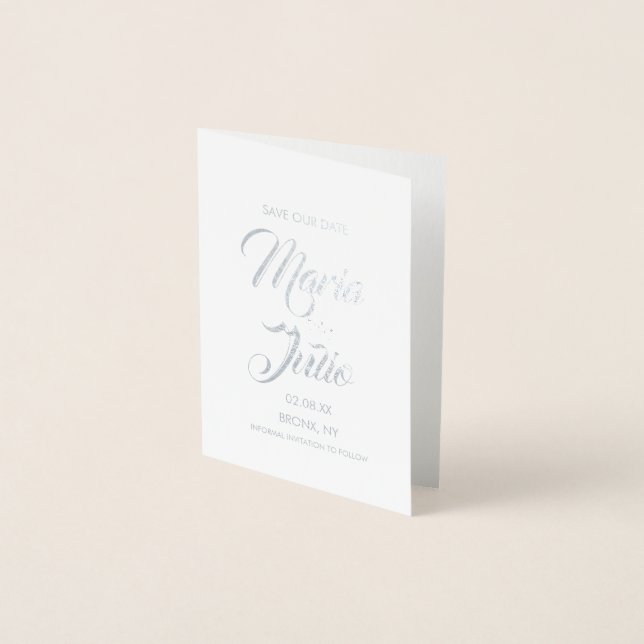 Save the Date Modern Script Calligraphy Gold Foil Card (Front)