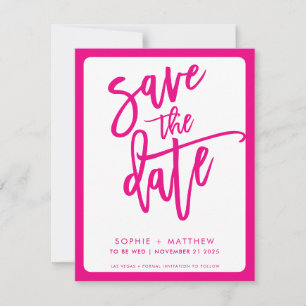 SAVE THE DATE modern script lettering fushcia pink