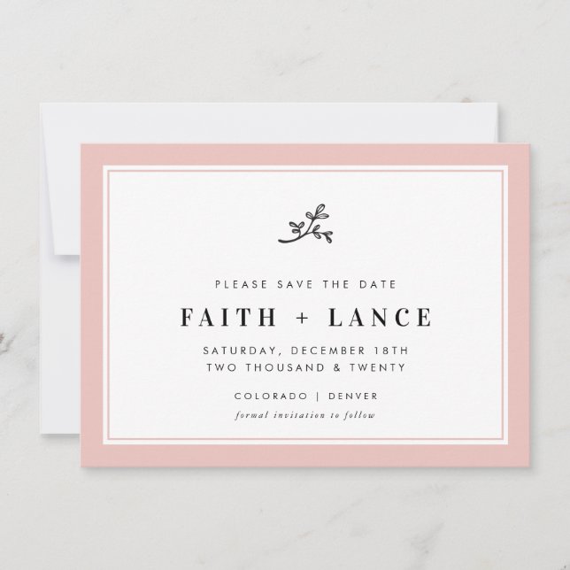 SAVE THE DATE modern sprig cute border blush pink (Front)