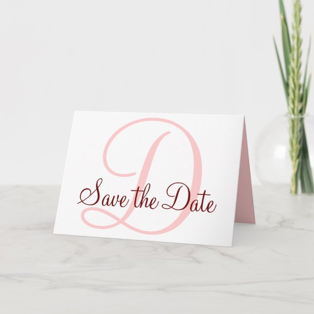 Save the Date Monogram Card Coral Pink (Front)