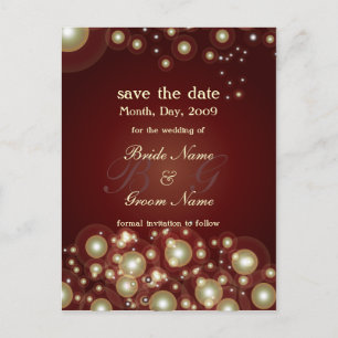 Save the Date, monogram + champagne bubbles Announcement Postcard