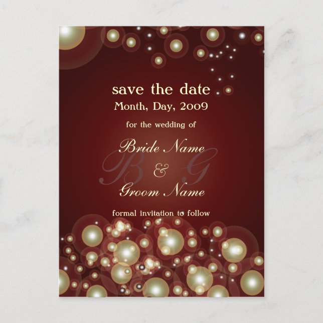 Save the Date, monogram + champagne bubbles Announcement Postcard (Front)