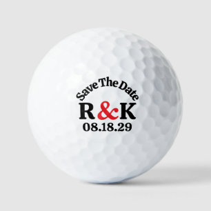 SAVE THE DATE Monogram Initials & Red Ampersand Golf Balls