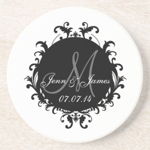 Save the Date Monogram Names Wedding Coasters