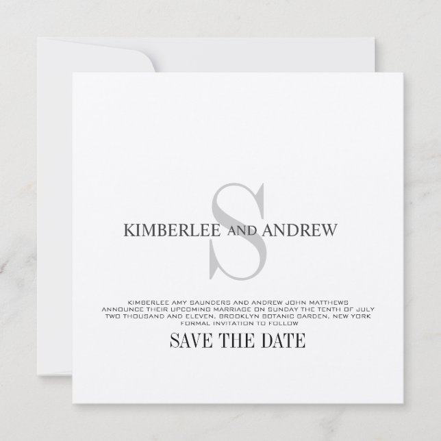 Save the Date Monogram Wedding Announcement Felt (Front)
