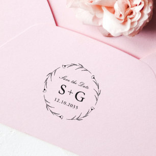 Save The Date Monogram Wedding Greenery Self-inking Stamp