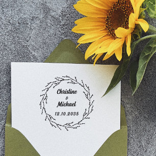 Save The Date Monogram Wedding Wreath Self-inking Stamp