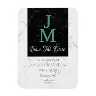 Save The Date, Monogram White & Black Marble, DIY Magnet
