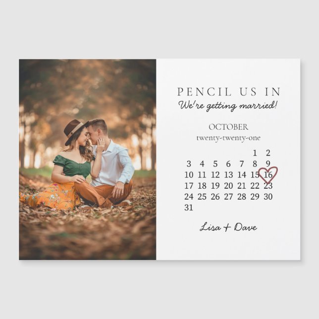 Save the Date Month Calendar Pink Heart Magnetic (Front)