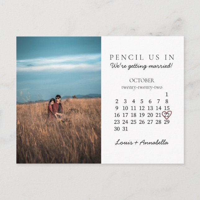 Save the Date Month October 2022 Calendar Heart Postcard (Front)