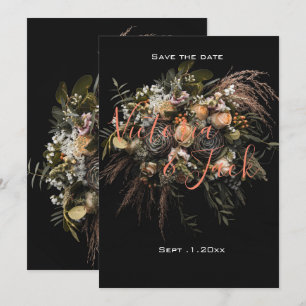 save the date moody floral ,orange white floral i invitation