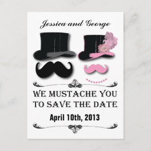 Save the date Moustache and Top Hat Postcard