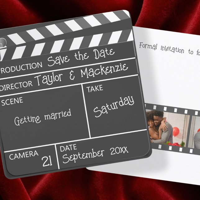 Save the Date Movie Clapperboard Wedding Invitation (Save the Date Movie Clapperboard Wedding Invitation by Ricaso Announce your wedding ideal for actors)