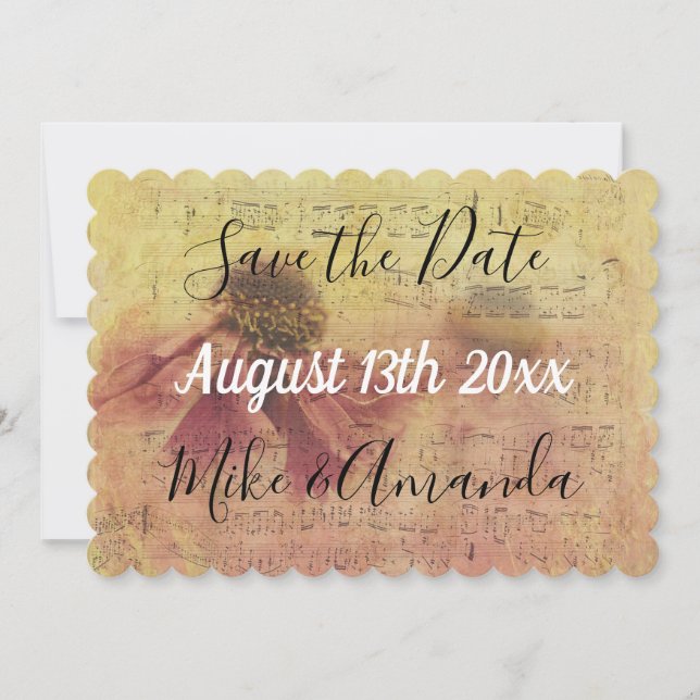 Save The Date Music Notes and Daisy (Front)